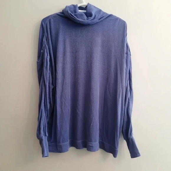 FP Free People Movement Ribbed Cowl Neck Long Sleeve Ruched Arm Periwinkle XS - Picture 3 of 16